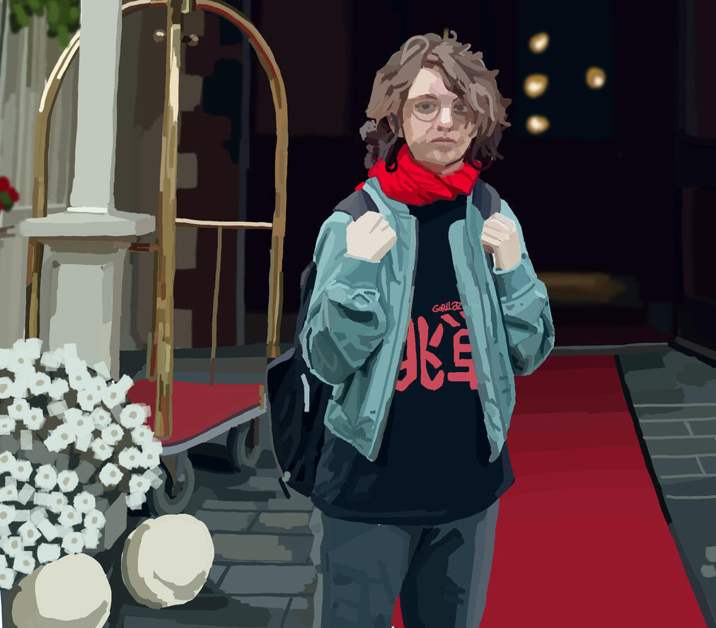 A digital painting of myself in Canada in high school, done in 2020.