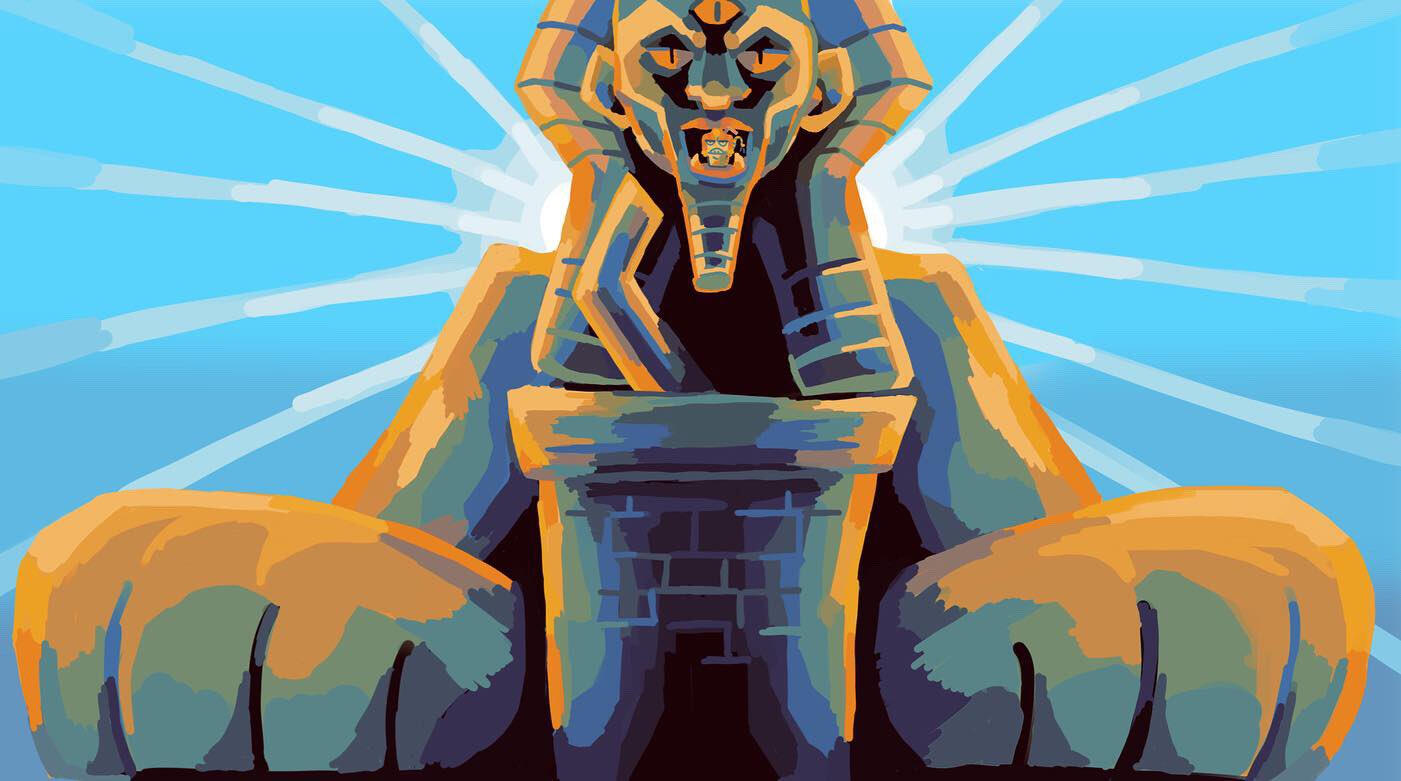 A digital painting of the sphynx from 'Aqua Teen Hunger Force', done in 2022.
