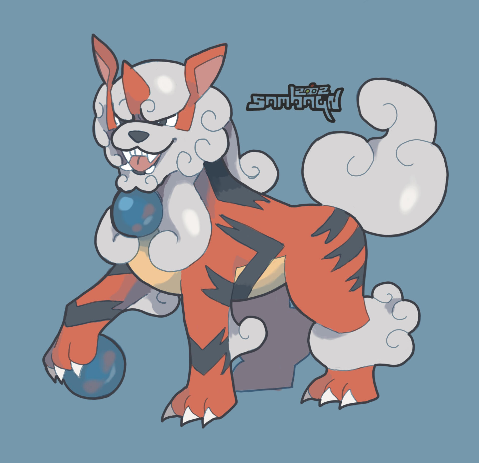 This was my speculation for hisuian arcanine once hisuian growlithe was shown. I followed the stone lion theme and applied the existing elements of the design. Done in 2021.