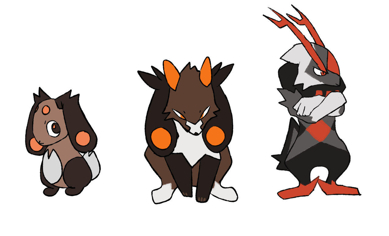 An iteration of a fake pokemon design that I first conceptualized in middle school. The concept is a fire type jackalope blacksmith. Done in 2018.
