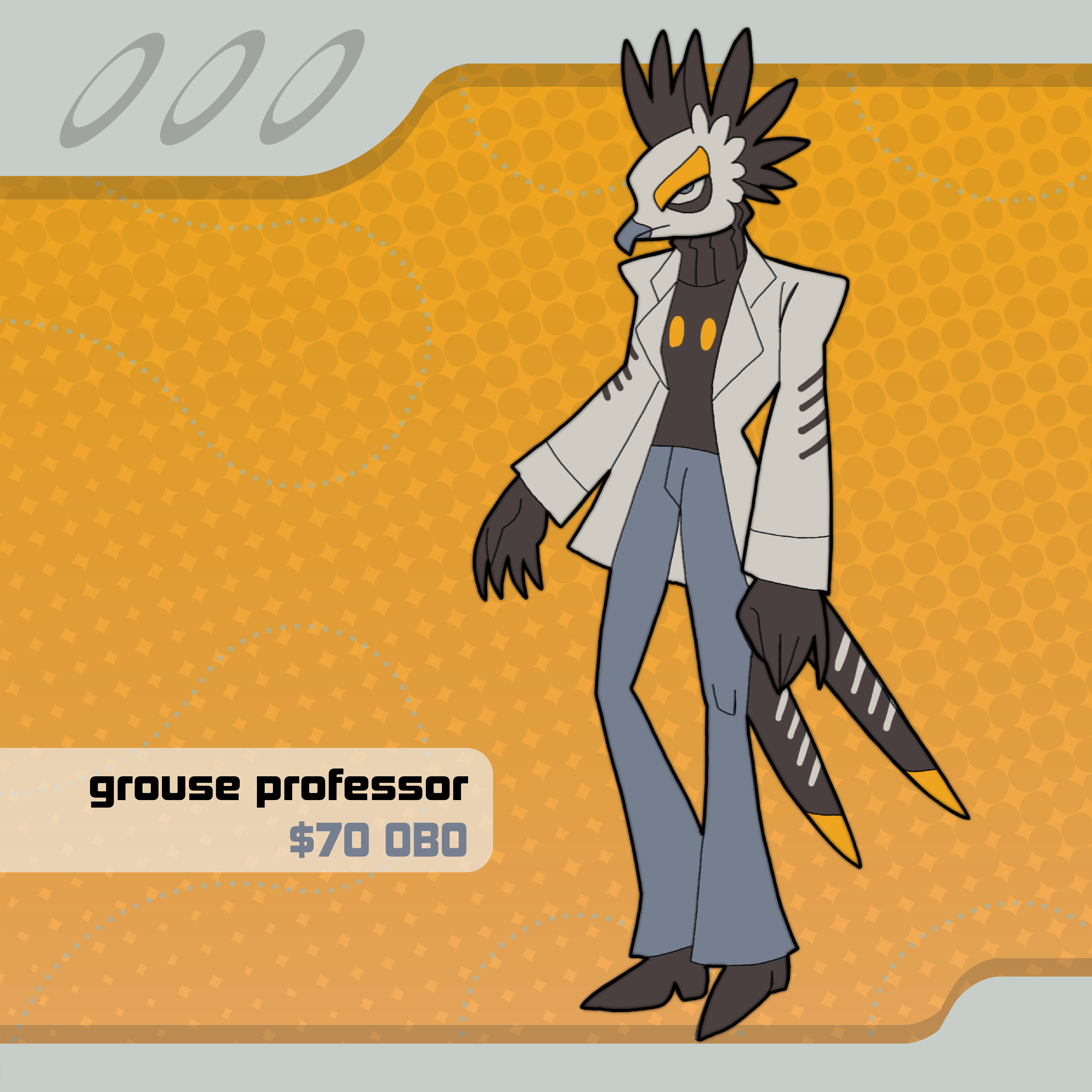 A character design based on a grouse prarie chicken that I made to sell.
