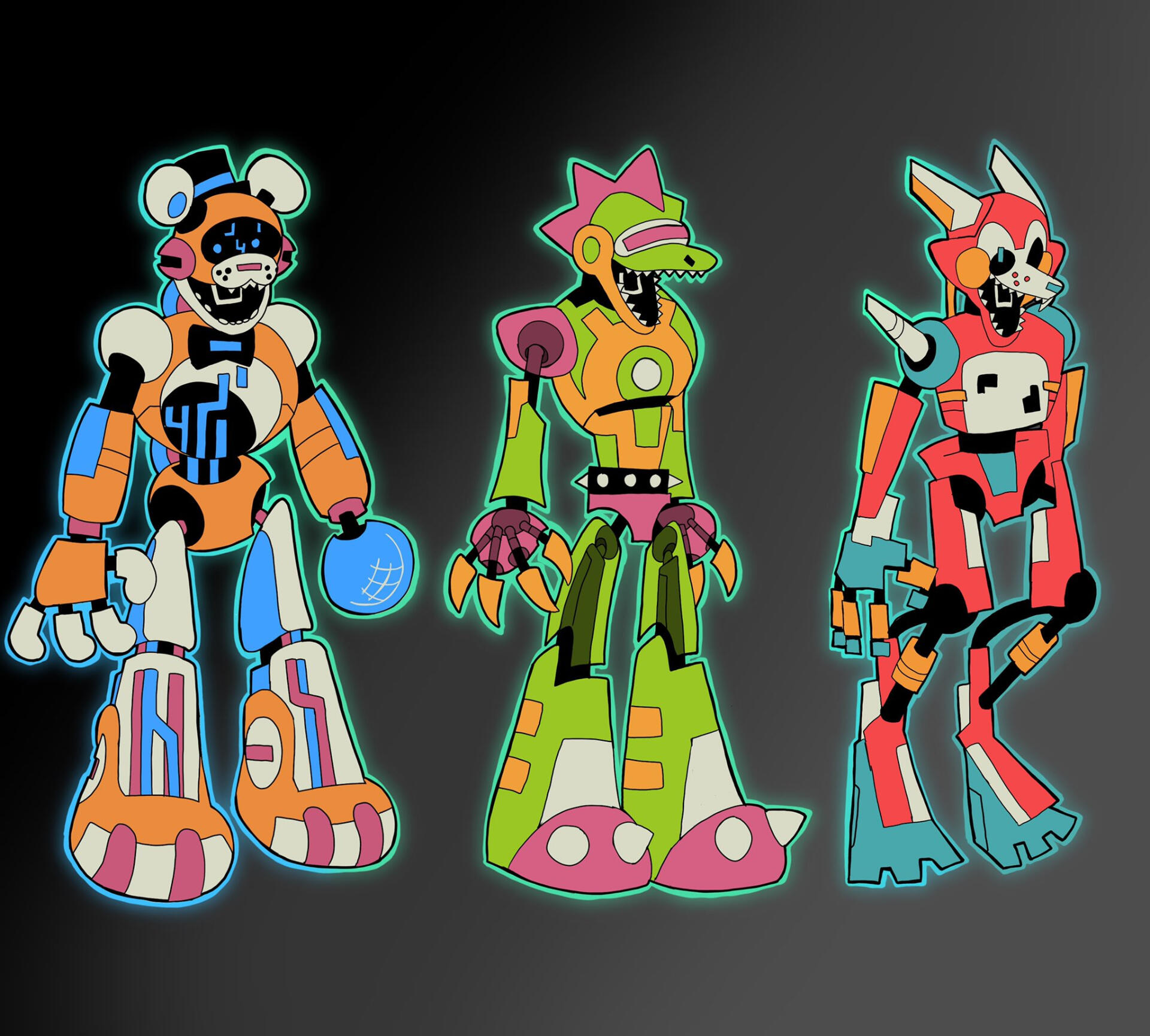 Redesigns of the animatronics from the new fnaf game, since I didn't personally like them. Done in 2022.