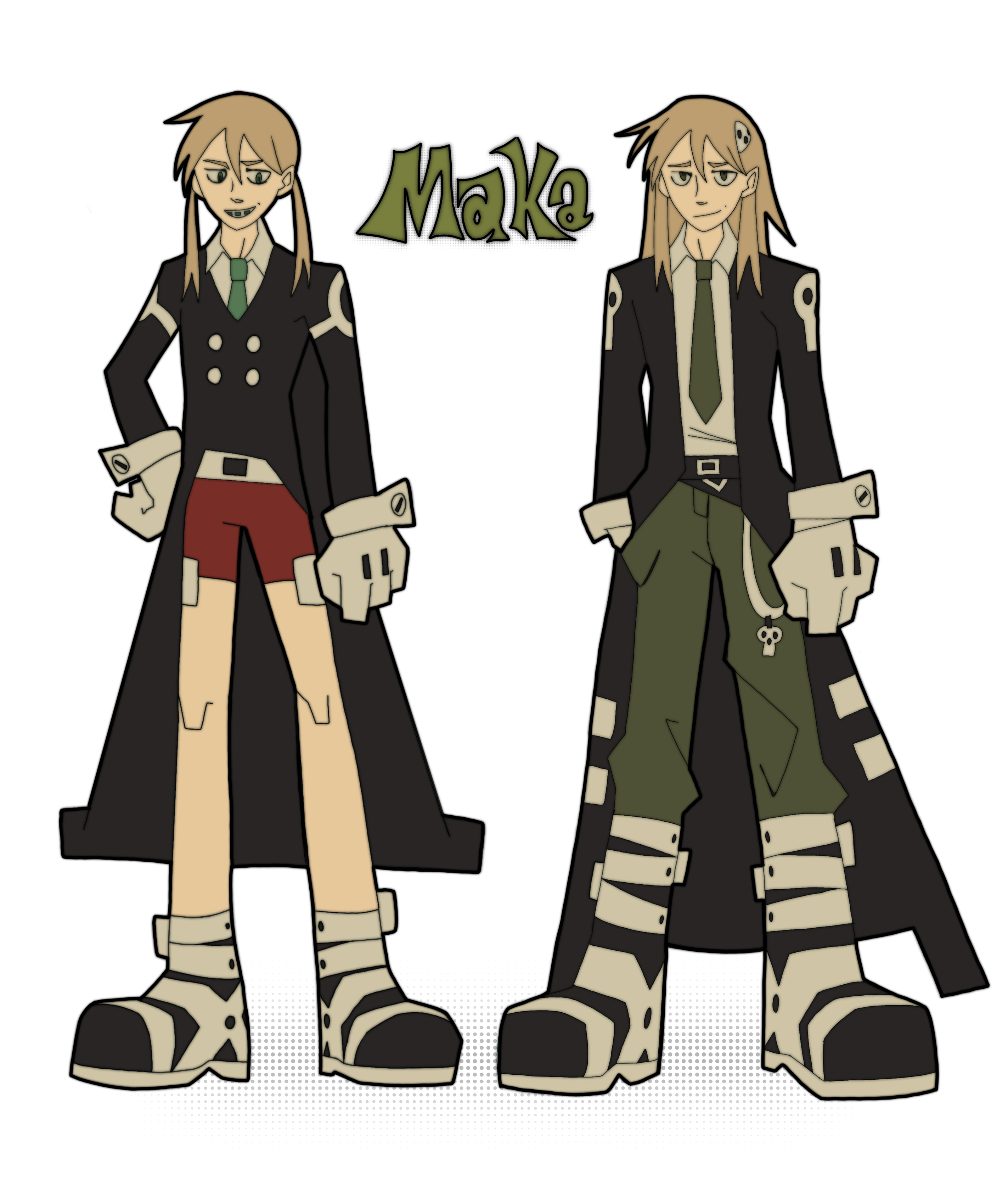 A take on Maka Albarn from Soul Eater's design in my style. Soul Eater is one of my biggest character design inspirations and I had fun creating a 