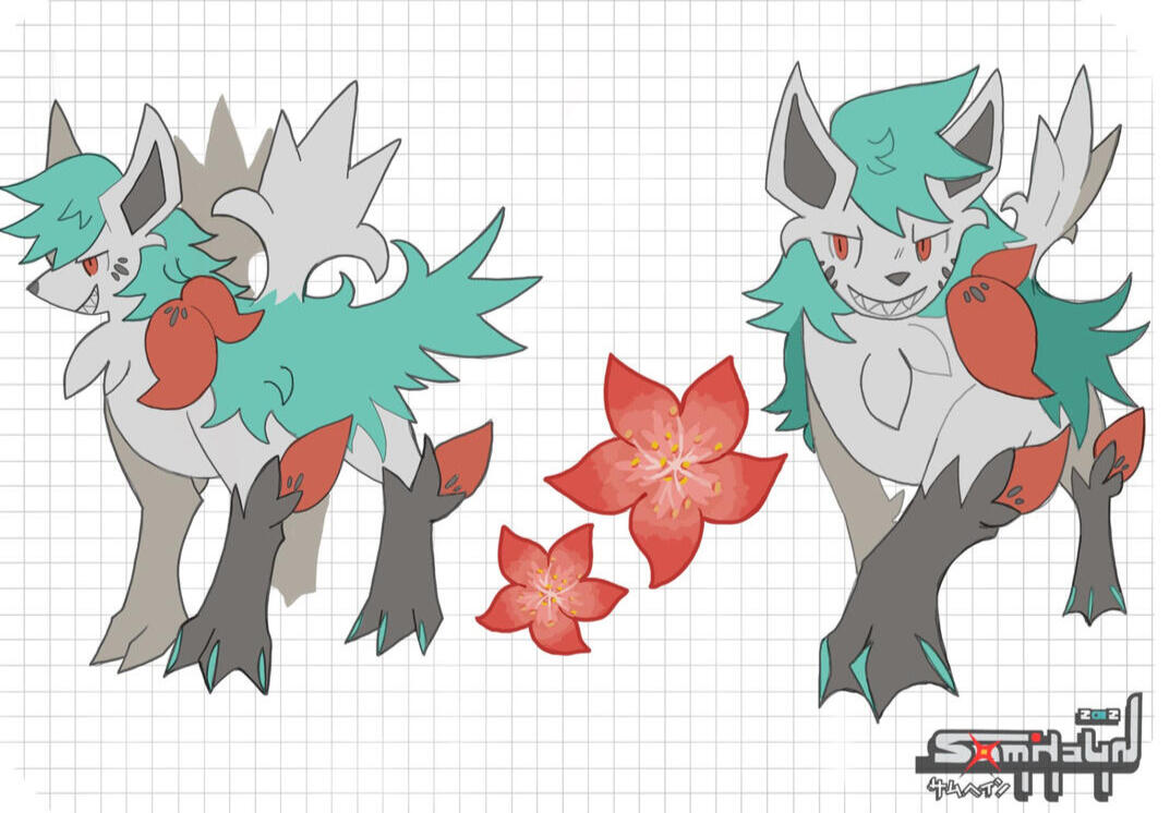 A pokemon fusion design of shaymin and mightyena that I was commissioned to make. Done in 2021.