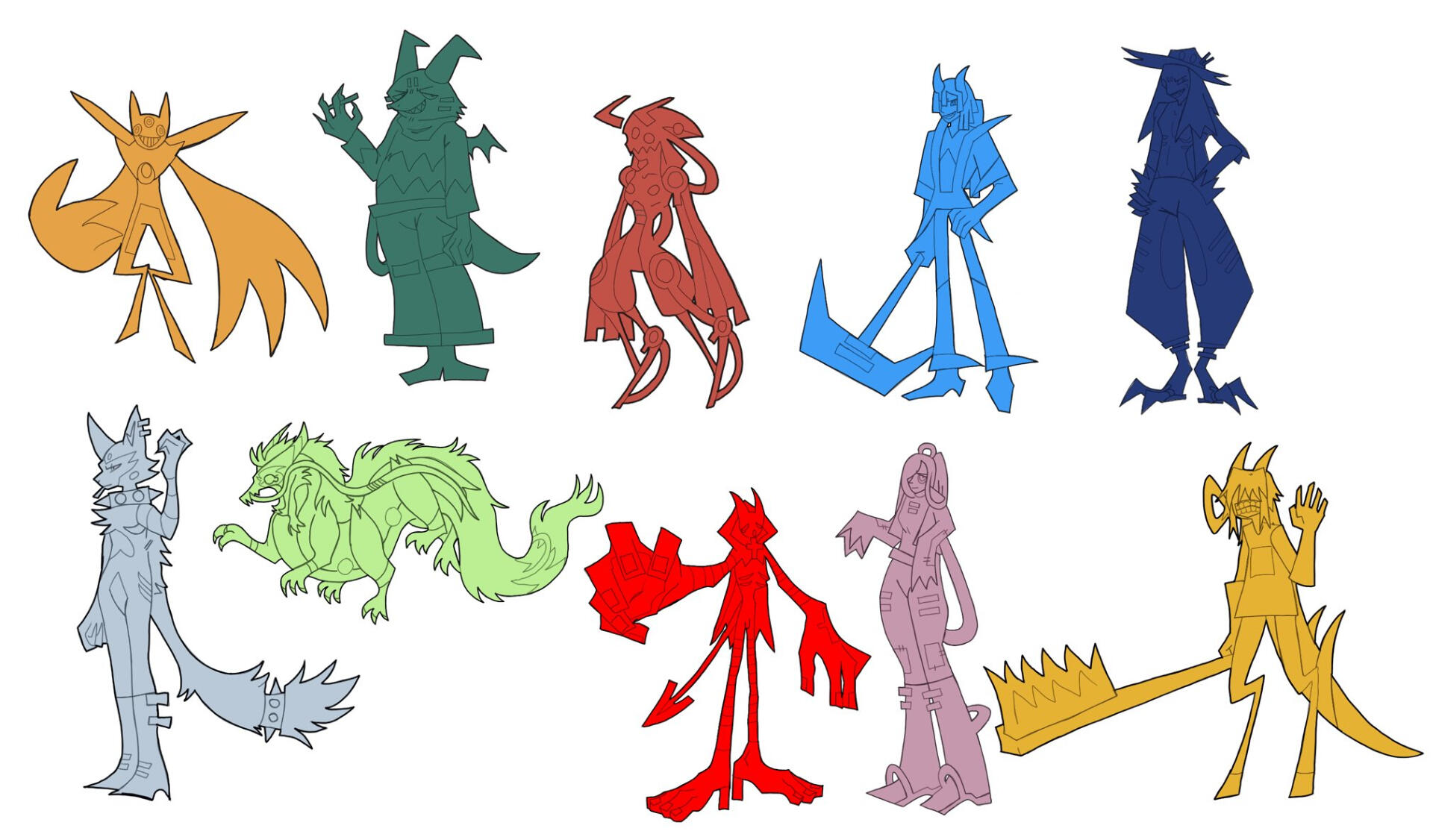 This was a personal challenge where I offered to redesign some of my mutual's personal characters on twitter. I took the time to make sure each had a distinctly different silhouette, theme, and pallet. Done in 2021.