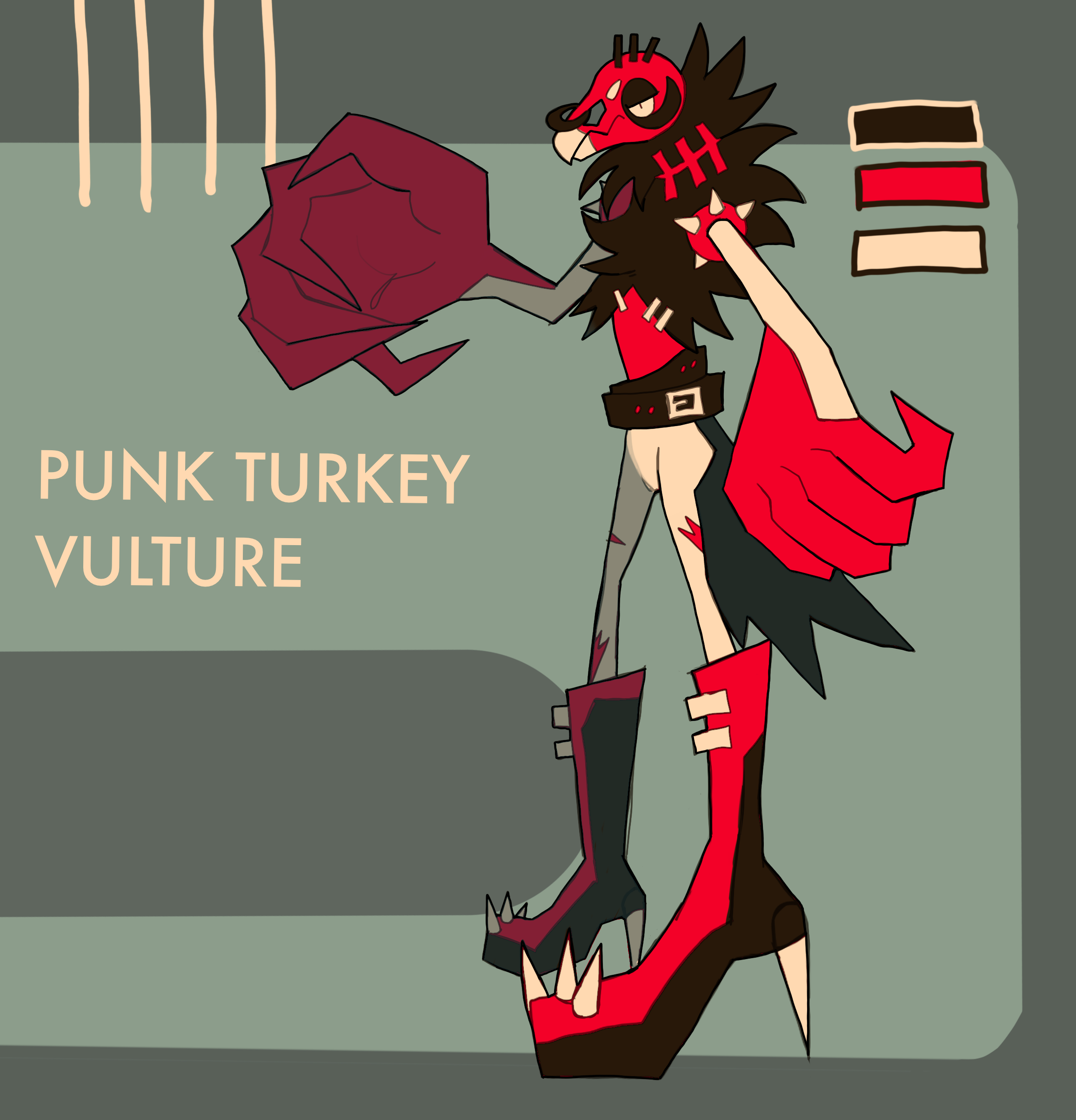 This character design is a punk turkey vulture that I made to sell, done in 2021.