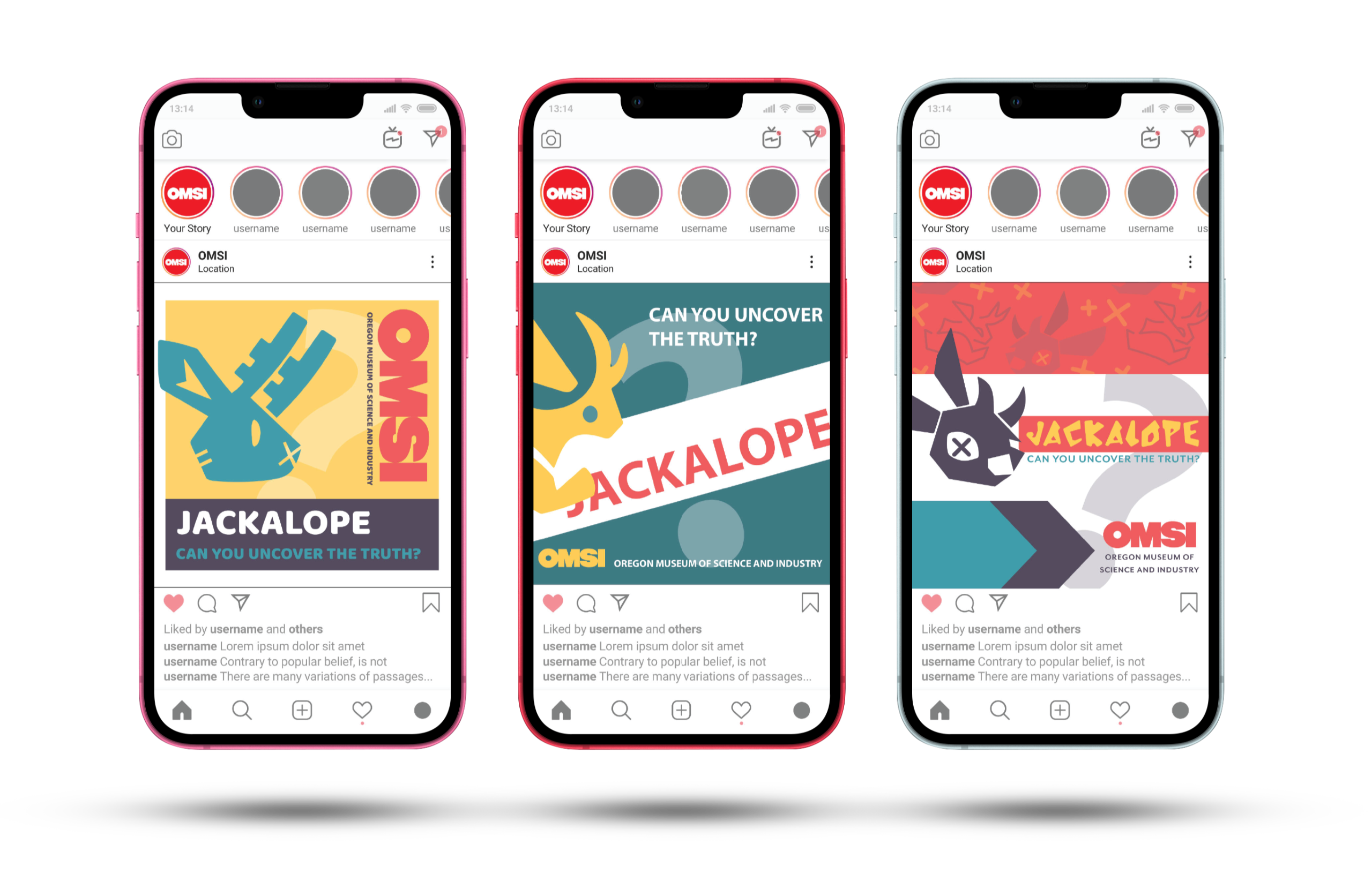 Smartphone layout mockups for the OMSI: Uncovering Cryptids exhibit