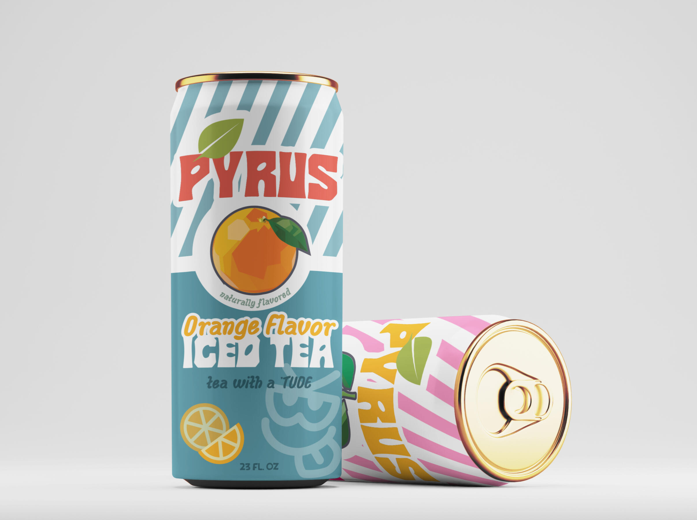 The Pyrus branding mocked up onto some cans.